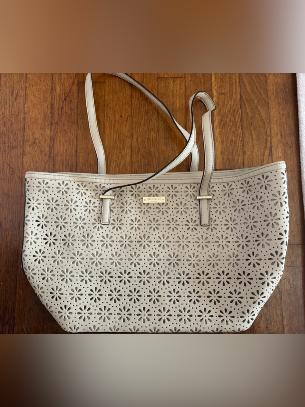 Kate Spade Cream Floral Laser-Cut Tote Bag